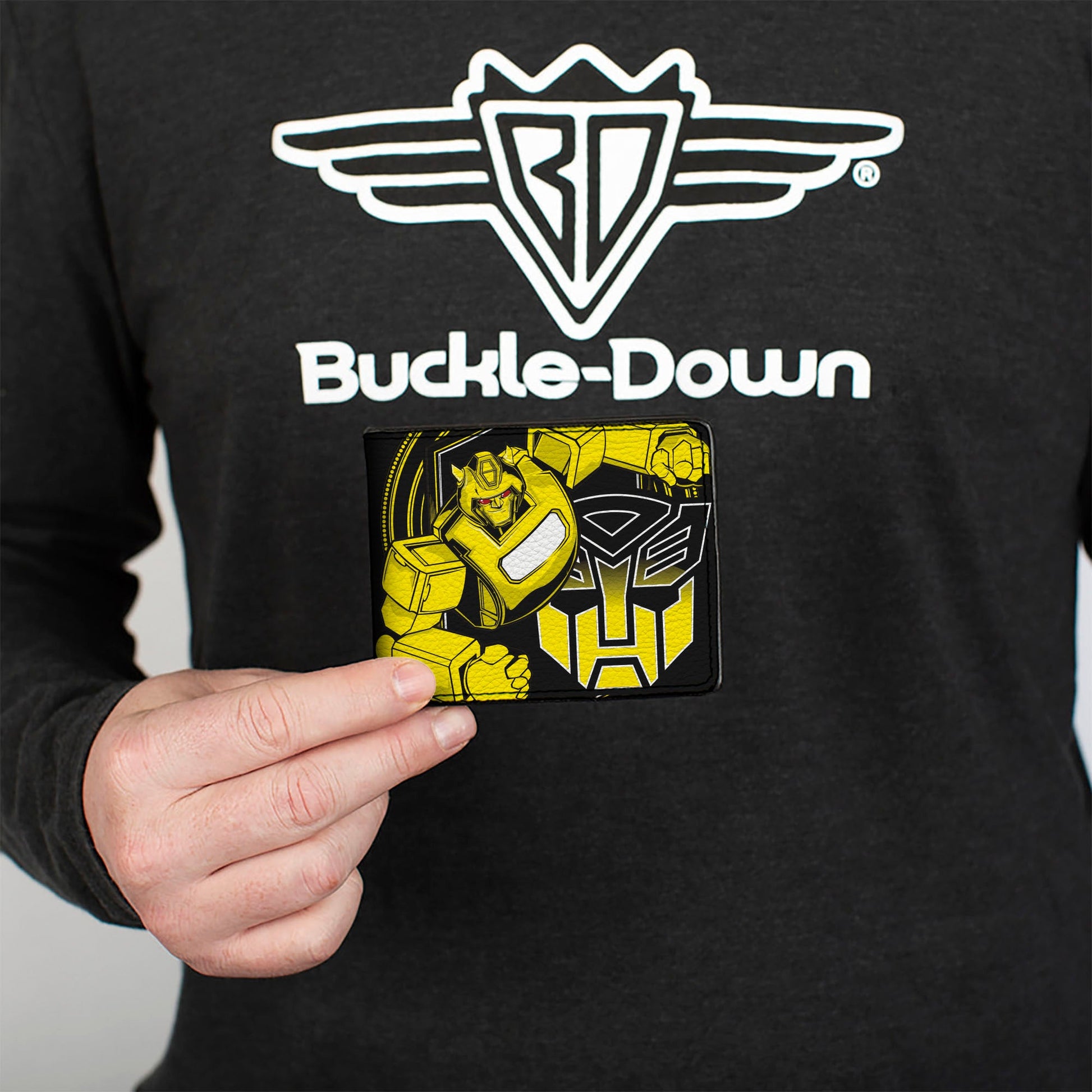 Bi-Fold Wallet - Transformers Bumblebee Pose and Autobot Logo Shield Black/Yellows - MEGA POP COMICS 