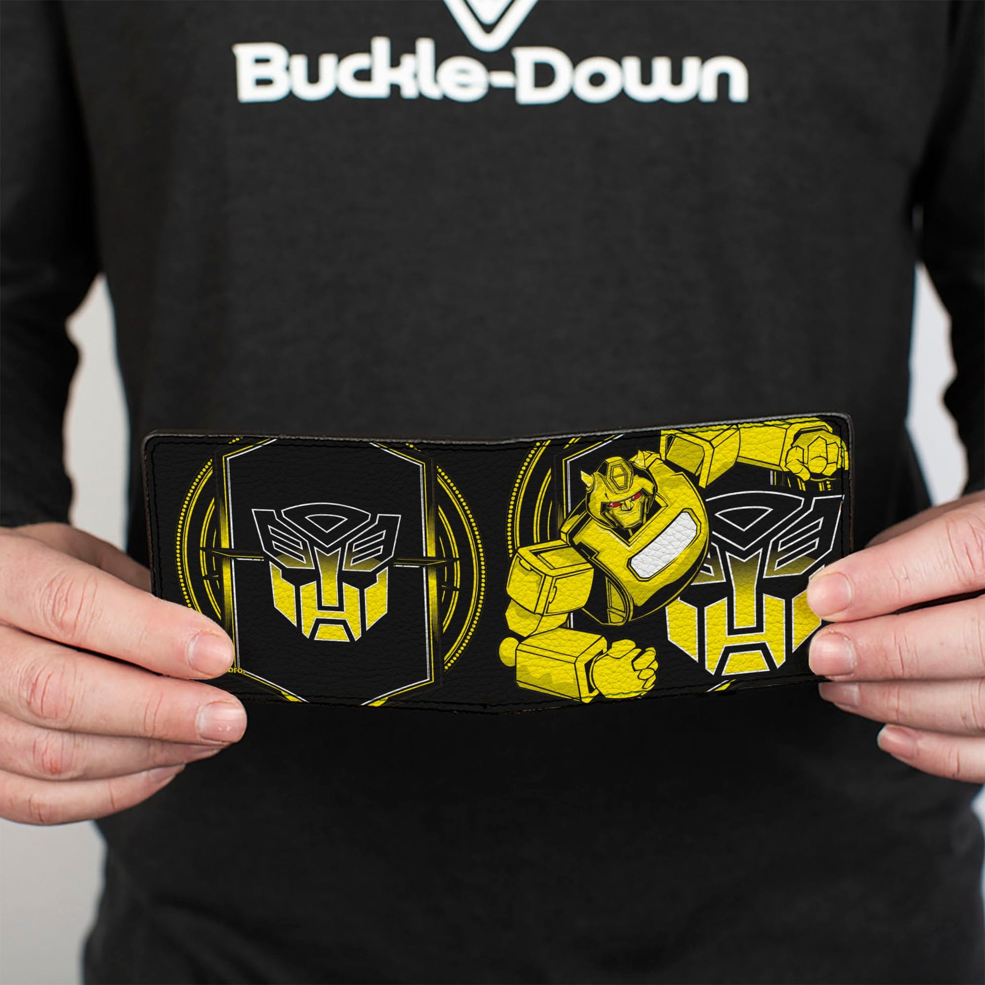 Bi-Fold Wallet - Transformers Bumblebee Pose and Autobot Logo Shield Black/Yellows - MEGA POP COMICS 