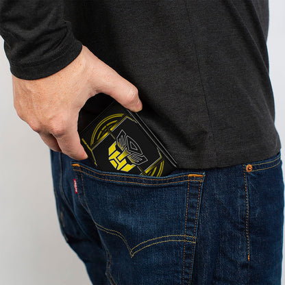 Bi-Fold Wallet - Transformers Bumblebee Pose and Autobot Logo Shield Black/Yellows - MEGA POP COMICS 