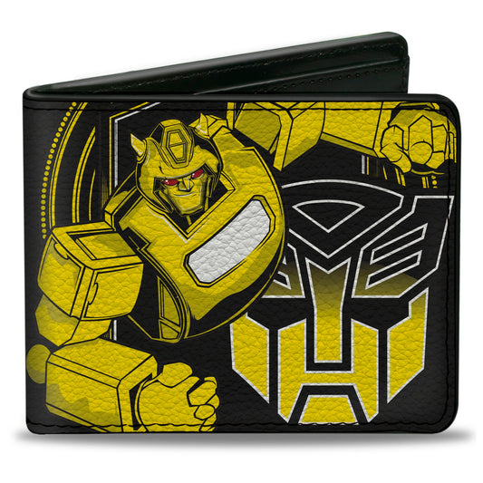 Bi-Fold Wallet - Transformers Bumblebee Pose and Autobot Logo Shield Black/Yellows - MEGA POP COMICS 