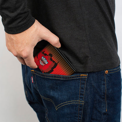 Bi-Fold Wallet - Transformers Optimus Prime Blaster Pose and Autobot Shield Grid Fade Reds - MEGA POP COMICS 