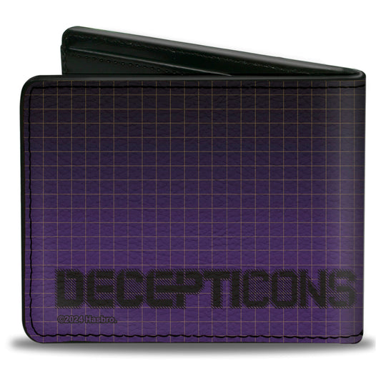 Bi-Fold Wallet - Transformers DECEPTICONS Shield Splatter and Text Grid Fade Purples - MEGA POP COMICS 