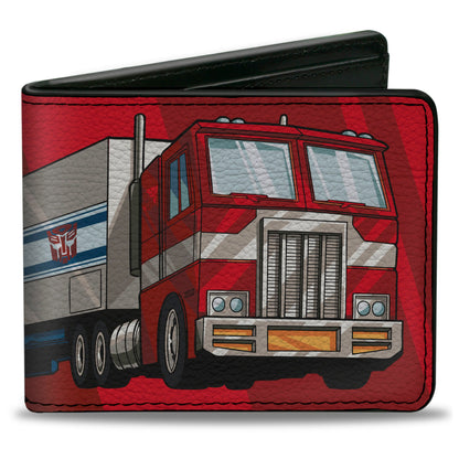 Bi-Fold Wallet - Transformers Optimus Prime Semi Truck and Autobot Shield Reds - MEGA POP COMICS 