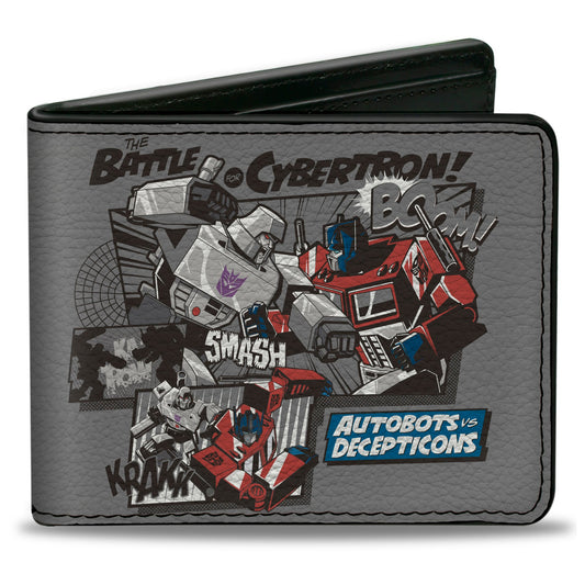 Bi-Fold Wallet - TRANSFORMERS THE BATTLE OF CYBERTRON Scene and Title Logo Gray - MEGA POP COMICS 