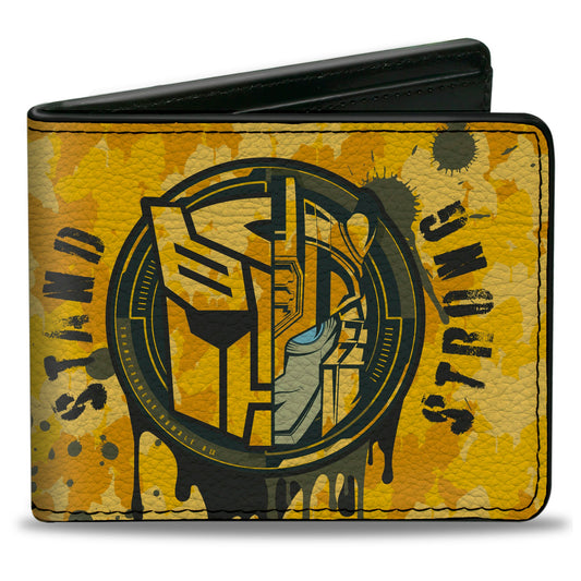 Bi-Fold Wallet - TRANSFORMERS Bumblebee STAND STRONG Autobot Icon Splatter Yellows - MEGA POP COMICS 