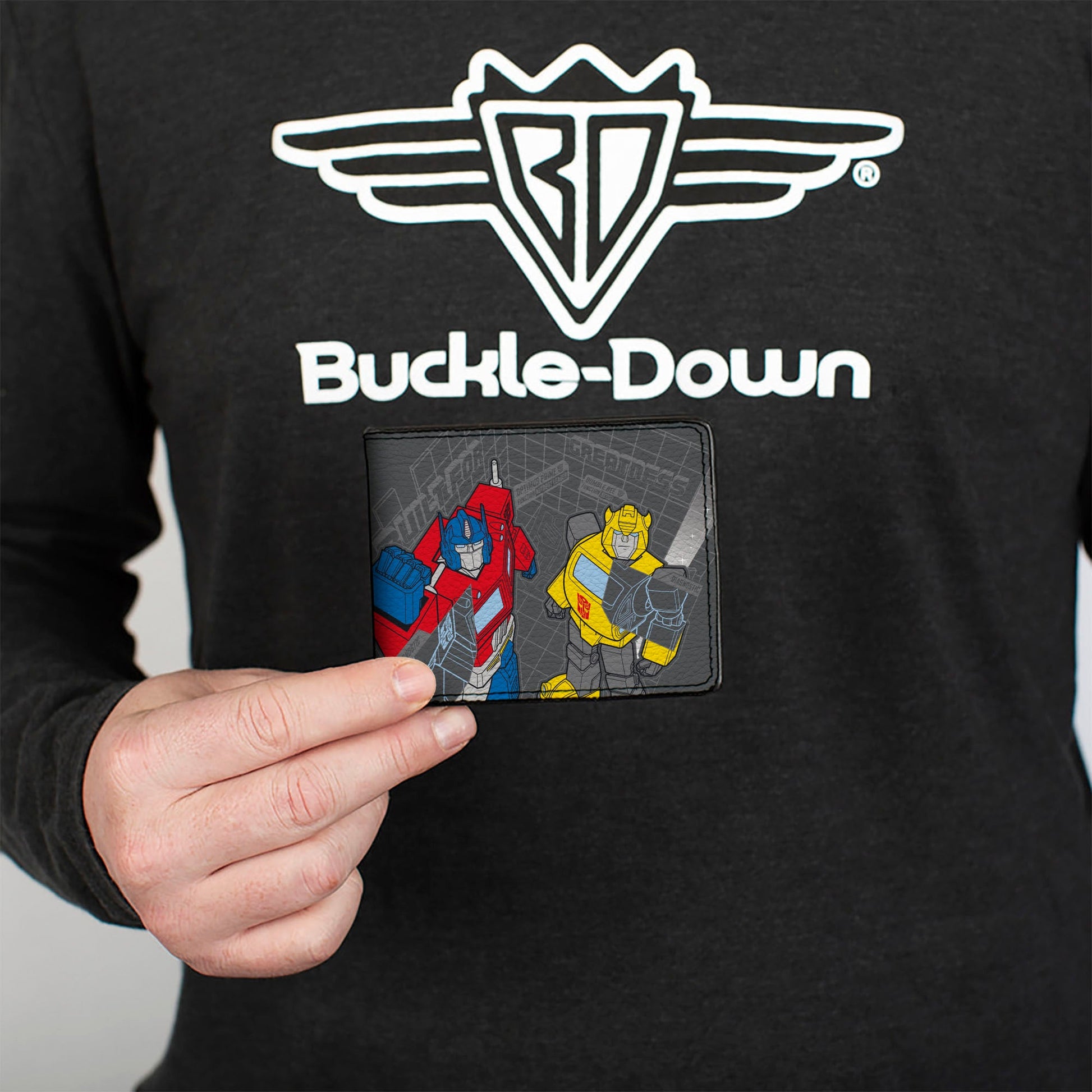 Bi-Fold Wallet - TRANSFORMERS Optimus Prime and Bumblebee BUILT FOR GREATNESS Pose Grays - MEGA POP COMICS 