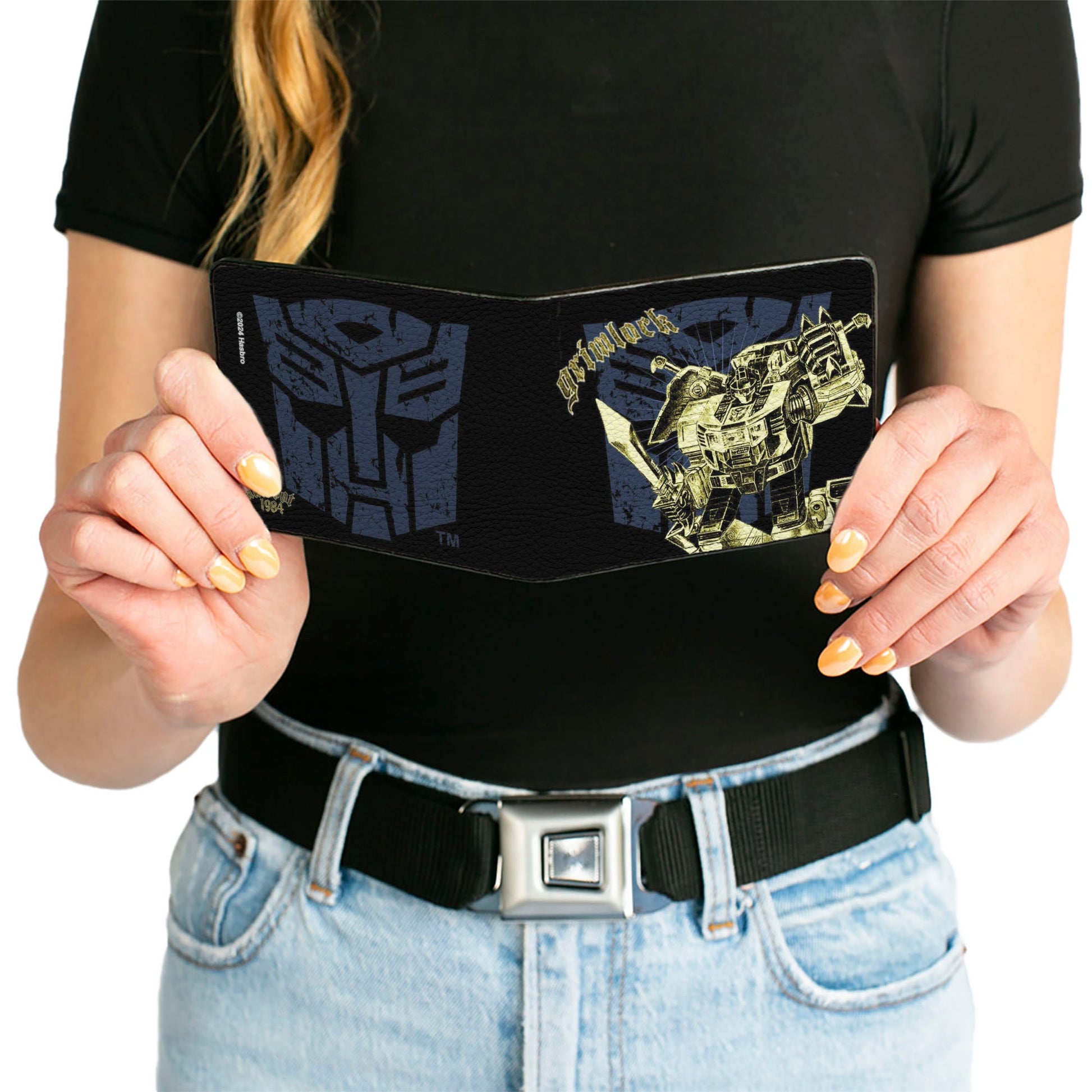 Bi-Fold Wallet - Transformers GRIMLOCK Sword Pose and Autobot Shield Black/Blue/Beige - MEGA POP COMICS 