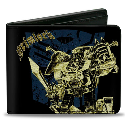 Bi-Fold Wallet - Transformers GRIMLOCK Sword Pose and Autobot Shield Black/Blue/Beige - MEGA POP COMICS 