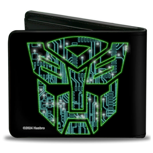 Bi-Fold Wallet - Transformers Electric GRIMLOCK Pose and Autobot Circuit Logo Black/Green/Blue/Red - MEGA POP COMICS 