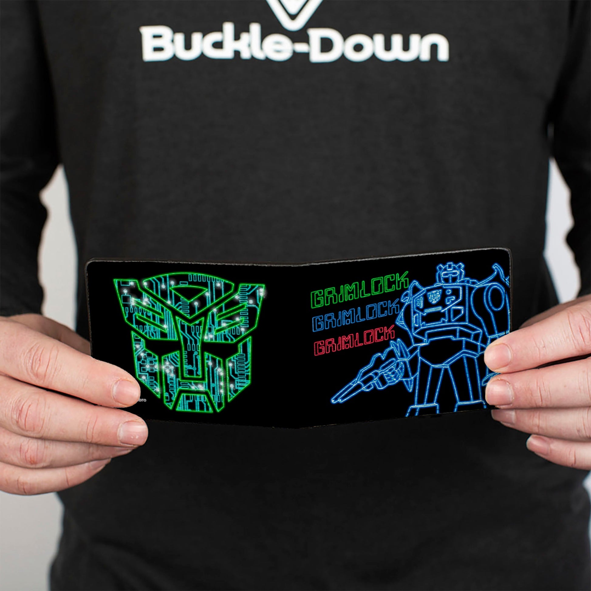 Bi-Fold Wallet - Transformers Electric GRIMLOCK Pose and Autobot Circuit Logo Black/Green/Blue/Red - MEGA POP COMICS 