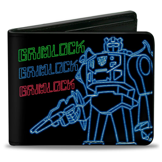 Bi-Fold Wallet - Transformers Electric GRIMLOCK Pose and Autobot Circuit Logo Black/Green/Blue/Red - MEGA POP COMICS 