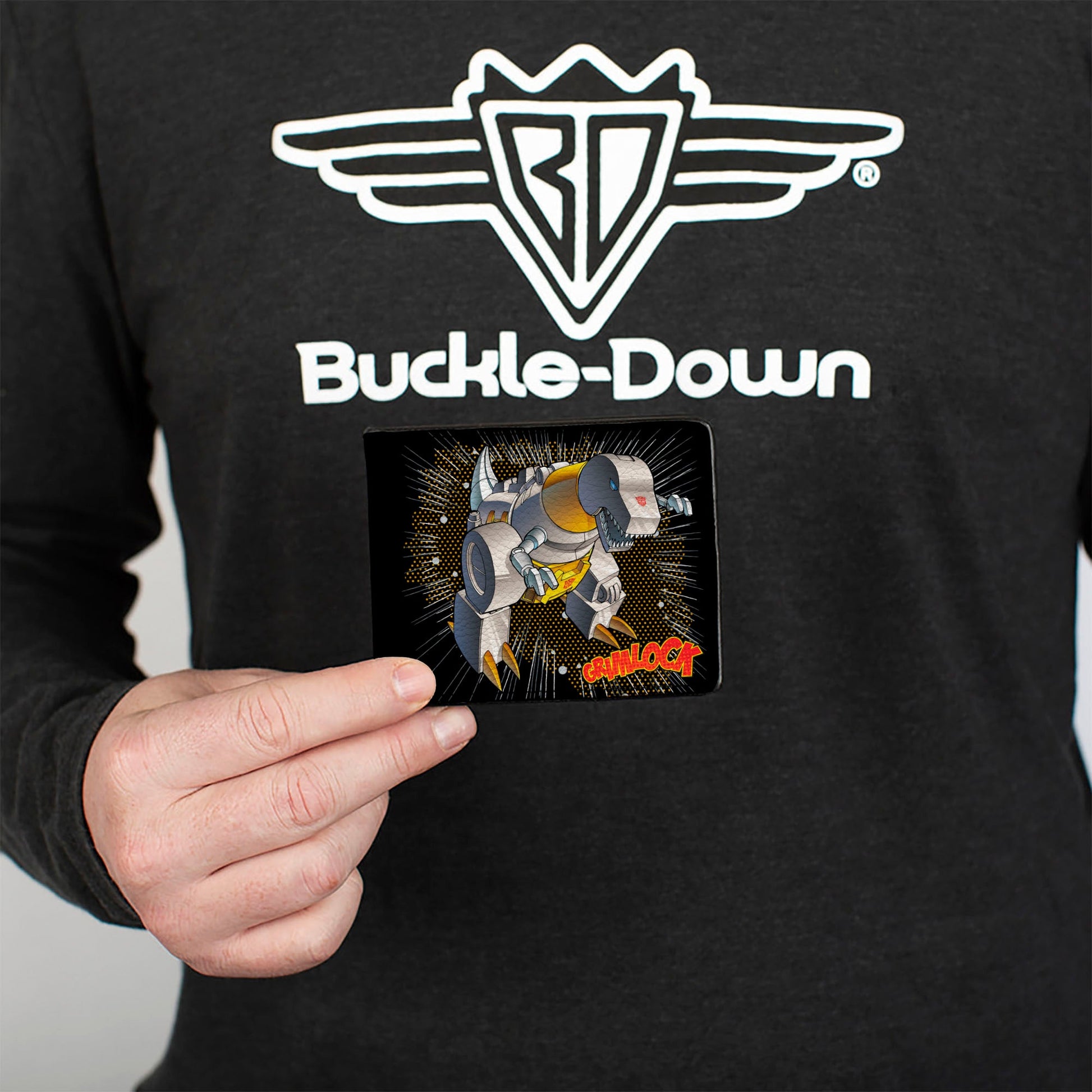 Bi-Fold Wallet - Transformers GRIMLOCK Tyrannosaurus Rex Halftone Pose and Logo Black - MEGA POP COMICS 