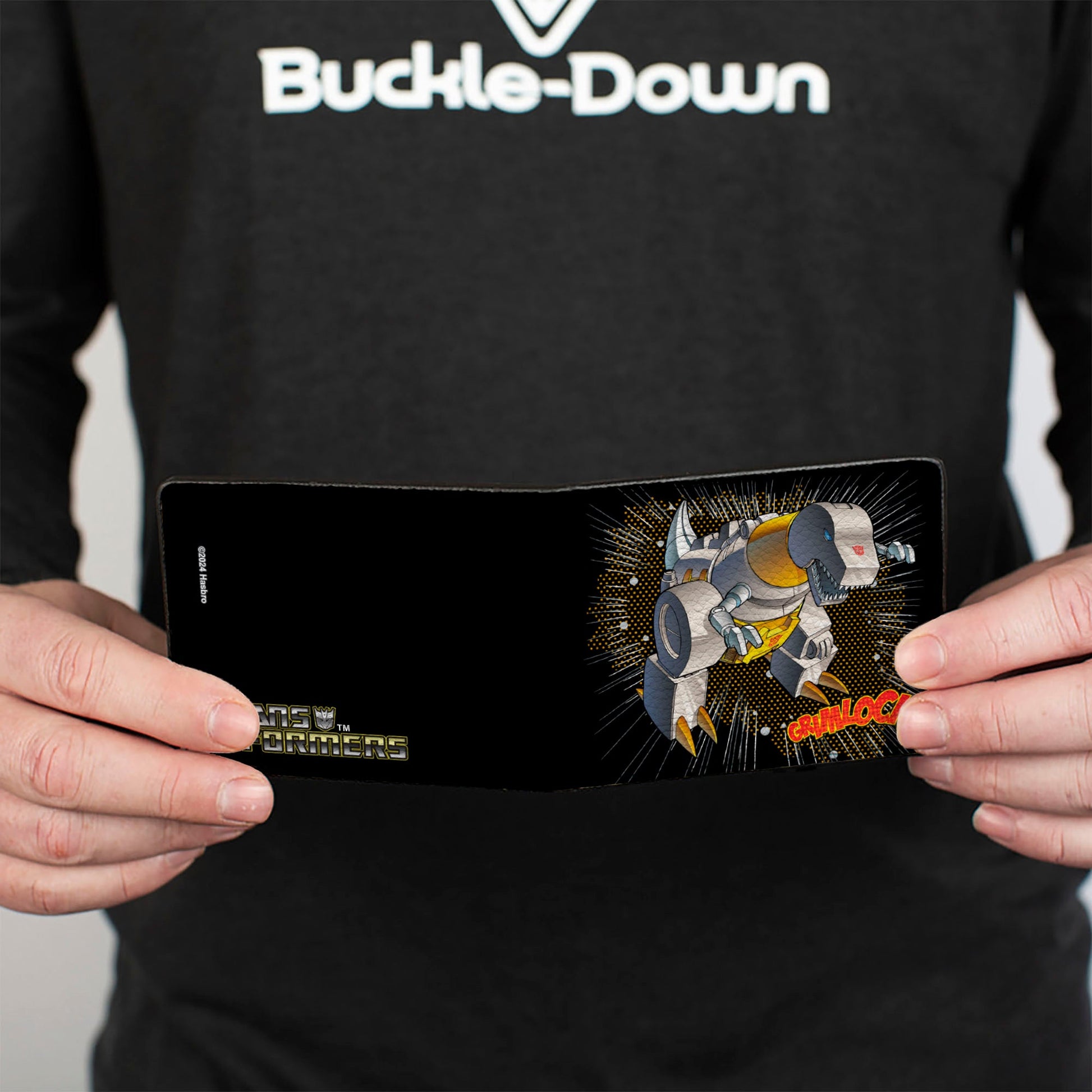 Bi-Fold Wallet - Transformers GRIMLOCK Tyrannosaurus Rex Halftone Pose and Logo Black - MEGA POP COMICS 