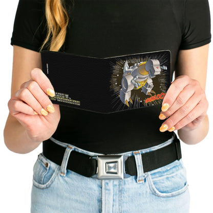 Bi-Fold Wallet - Transformers GRIMLOCK Tyrannosaurus Rex Halftone Pose and Logo Black - MEGA POP COMICS 