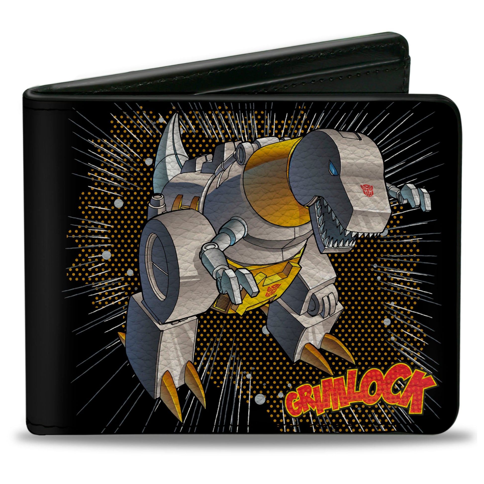 Bi-Fold Wallet - Transformers GRIMLOCK Tyrannosaurus Rex Halftone Pose and Logo Black - MEGA POP COMICS 
