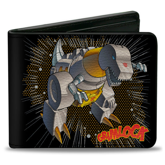 Bi-Fold Wallet - Transformers GRIMLOCK Tyrannosaurus Rex Halftone Pose and Logo Black - MEGA POP COMICS 