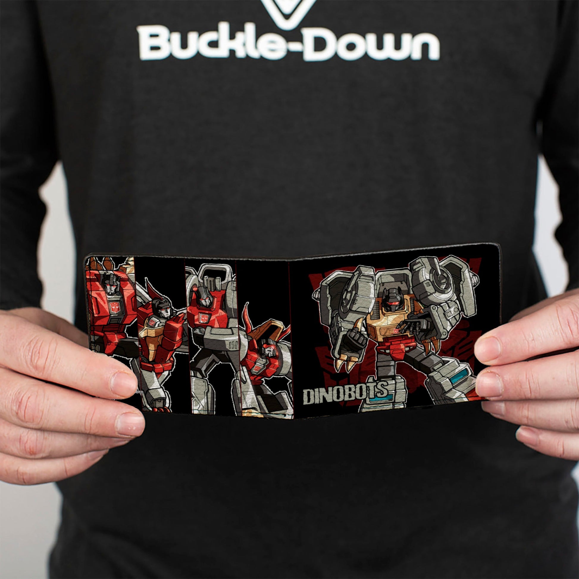 Bi-Fold Wallet - Transformers DINOBOTS Grimlock/Snarl/Swoop/Sludge/Slag Panels Black/Reds - MEGA POP COMICS 