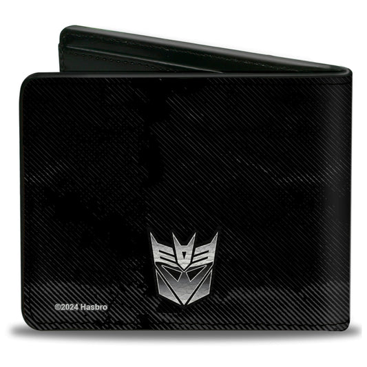 Bi-Fold Wallet - Transformers DEVASTATOR Action Pose and Decepticon Shield Black/Silver Fade - MEGA POP COMICS 