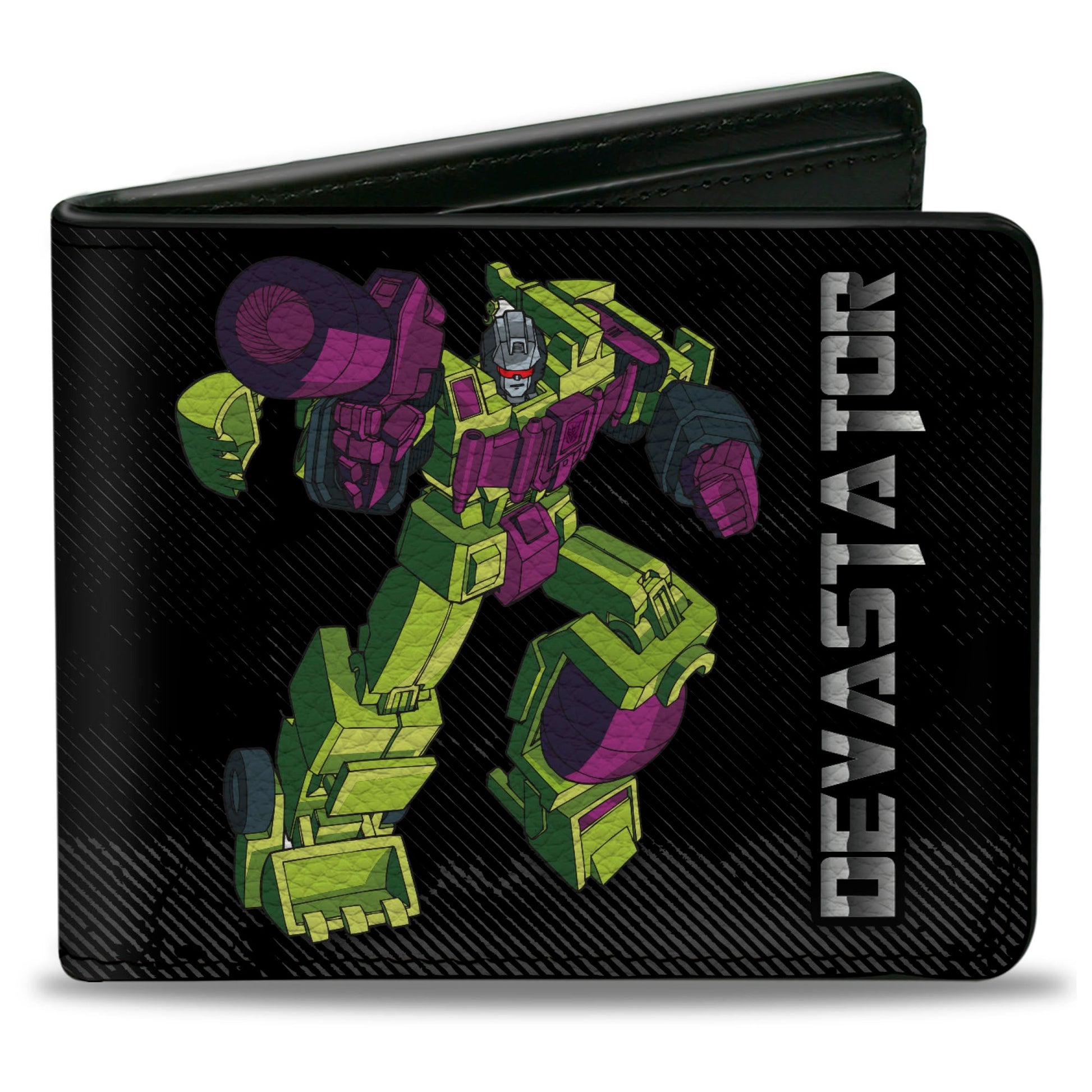 Bi-Fold Wallet - Transformers DEVASTATOR Action Pose and Decepticon Shield Black/Silver Fade - MEGA POP COMICS 