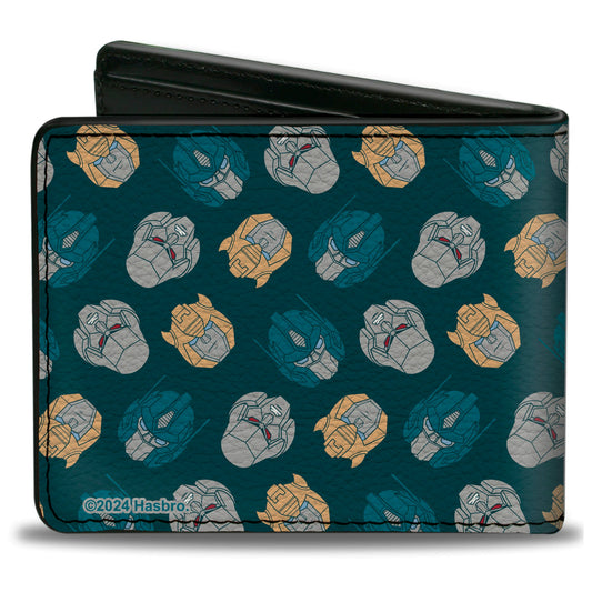 Bi-Fold Wallet - Transformers BumbleBee Optimus Prime and Megatron Heads Collage Blue - MEGA POP COMICS 