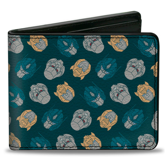 Bi-Fold Wallet - Transformers BumbleBee Optimus Prime and Megatron Heads Collage Blue - MEGA POP COMICS 