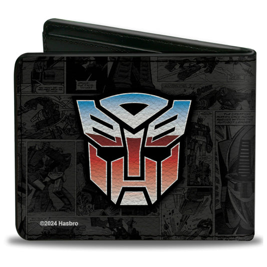 Bi-Fold Wallet - Transformers Autobots ROLL OUT Pose and Shield Comic Panels Grays - MEGA POP COMICS 