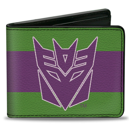Bi-Fold Wallet - Transformers Decepticon Shield and Stripe Green/Purple/White - MEGA POP COMICS 