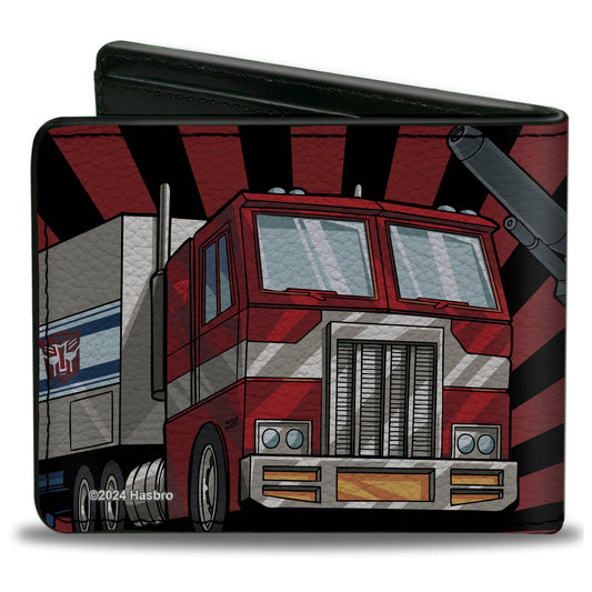 Bi-Fold Wallet - TRANSFORMERS Optimus Prime Pose and Semi Truck Rays Black/Red - MEGA POP COMICS 