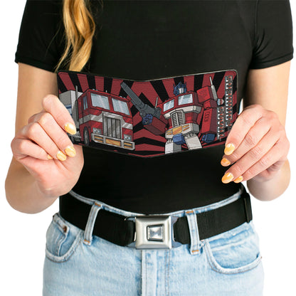 Bi-Fold Wallet - TRANSFORMERS Optimus Prime Pose and Semi Truck Rays Black/Red - MEGA POP COMICS 