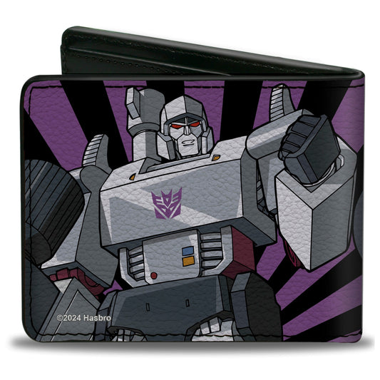 Bi-Fold Wallet - Transformers Megatron Blaster and Standing Poses Rays Black/Purple - MEGA POP COMICS 