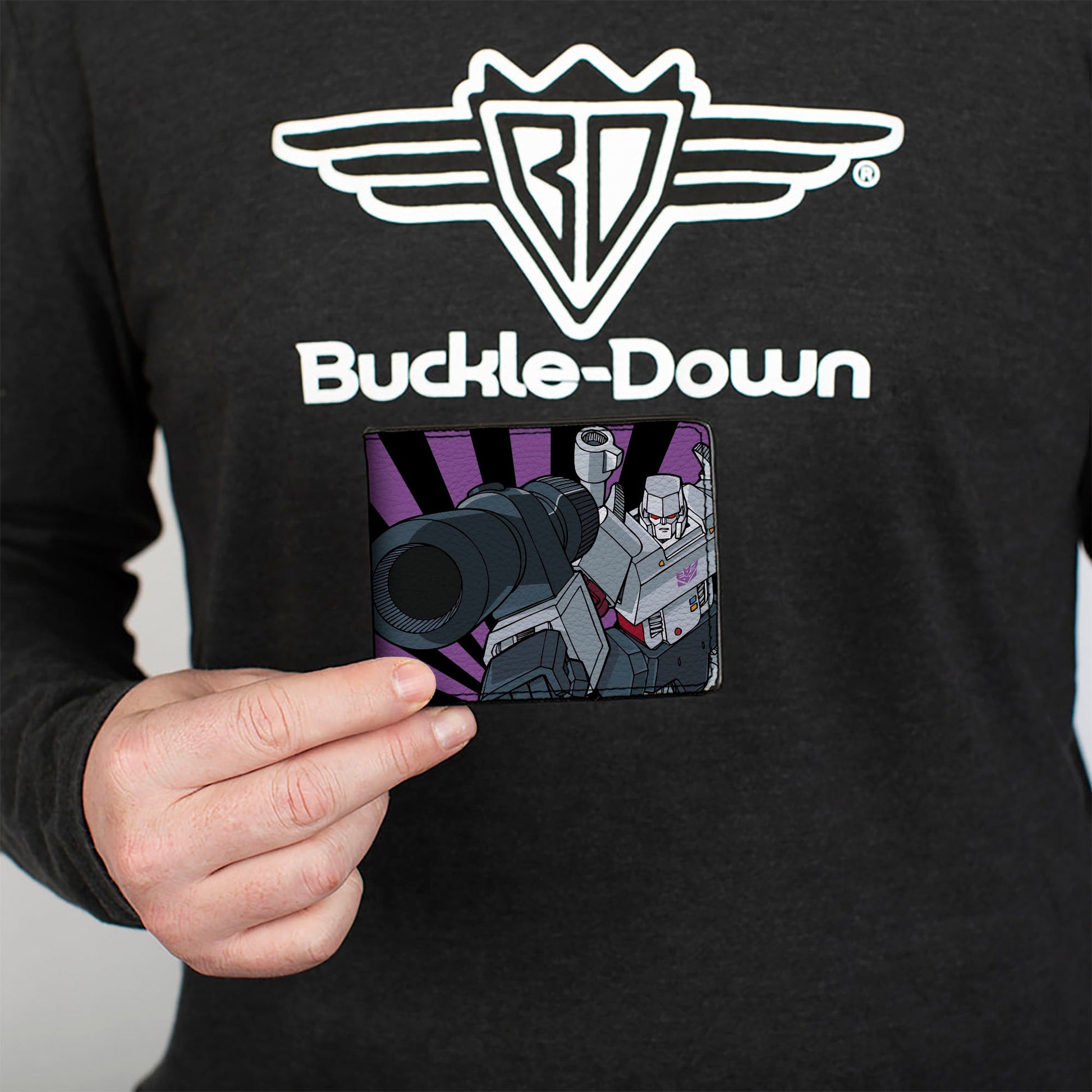 Bi-Fold Wallet - Transformers Megatron Blaster and Standing Poses Rays Black/Purple - MEGA POP COMICS 