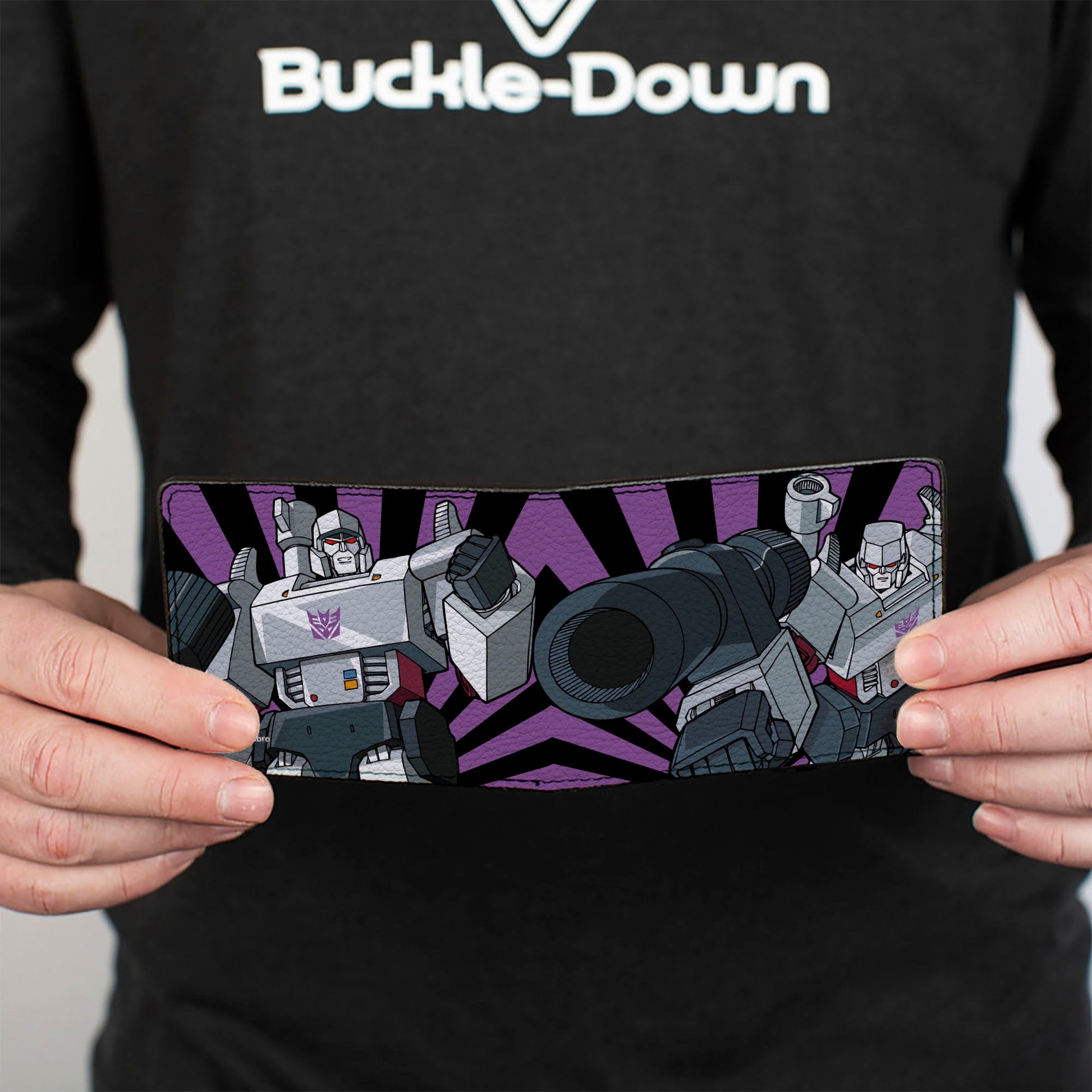 Bi-Fold Wallet - Transformers Megatron Blaster and Standing Poses Rays Black/Purple - MEGA POP COMICS 
