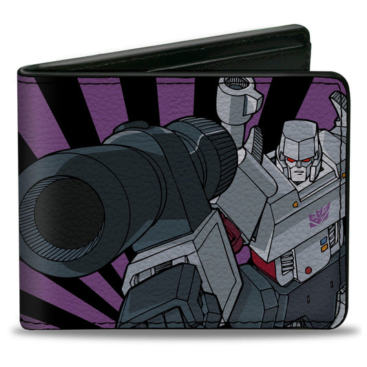 Bi-Fold Wallet - Transformers Megatron Blaster and Standing Poses Rays Black/Purple - MEGA POP COMICS 