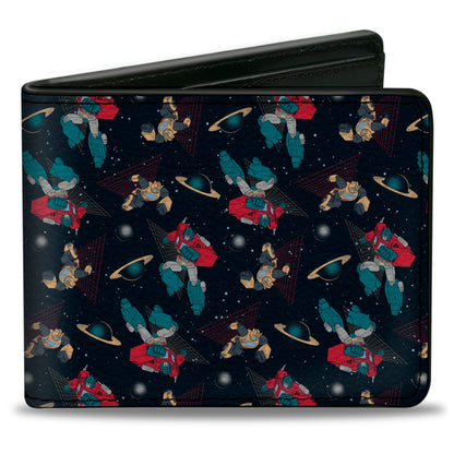 Bi-Fold Wallet - Transformers Bumblebee and Optimus Prime Pose Collage Black - MEGA POP COMICS 