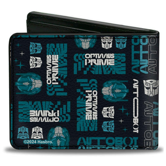 Bi-Fold Wallet - Transformers OPTIMUS PRIME Text and Icons Collage Black/Blues - MEGA POP COMICS 