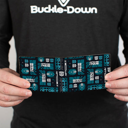 Bi-Fold Wallet - Transformers OPTIMUS PRIME Text and Icons Collage Black/Blues - MEGA POP COMICS 