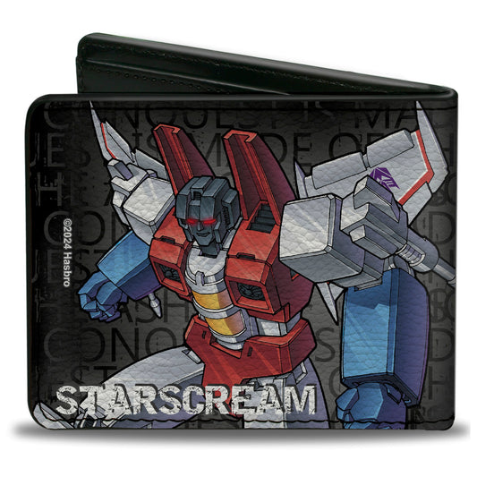 Bi-Fold Wallet - Transformers STARSCREAM Poses and Decepticon Shield Black/Grays - MEGA POP COMICS 