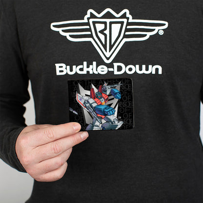 Bi-Fold Wallet - Transformers STARSCREAM Poses and Decepticon Shield Black/Grays - MEGA POP COMICS 