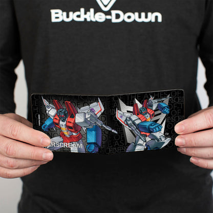 Bi-Fold Wallet - Transformers STARSCREAM Poses and Decepticon Shield Black/Grays - MEGA POP COMICS 