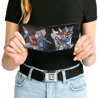 Bi-Fold Wallet - Transformers STARSCREAM Poses and Decepticon Shield Black/Grays - MEGA POP COMICS 