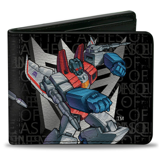 Bi-Fold Wallet - Transformers STARSCREAM Poses and Decepticon Shield Black/Grays - MEGA POP COMICS 