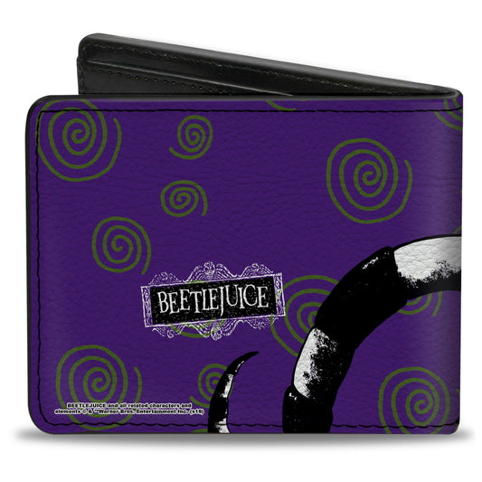 Bi-Fold Wallet - Beetlejuice Sandworm Swirls + Logo Purple Green Black White - MEGA POP COMICS 
