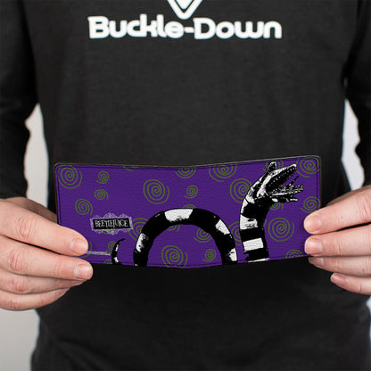 Bi-Fold Wallet - Beetlejuice Sandworm Swirls + Logo Purple Green Black White - MEGA POP COMICS 