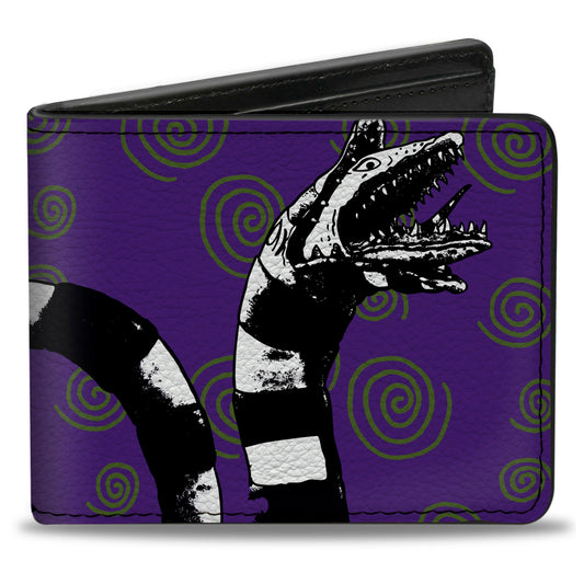 Bi-Fold Wallet - Beetlejuice Sandworm Swirls + Logo Purple Green Black White - MEGA POP COMICS 