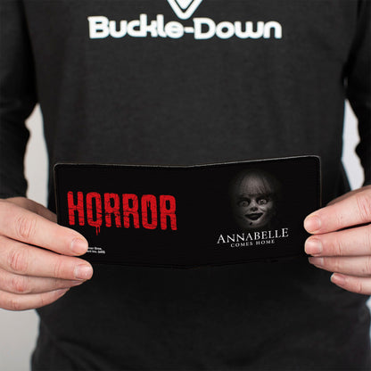 Bi-Fold Wallet - ANNABELLE COMES HOME Face Close-Up + HORROR Text Black/Red - MEGA POP COMICS 