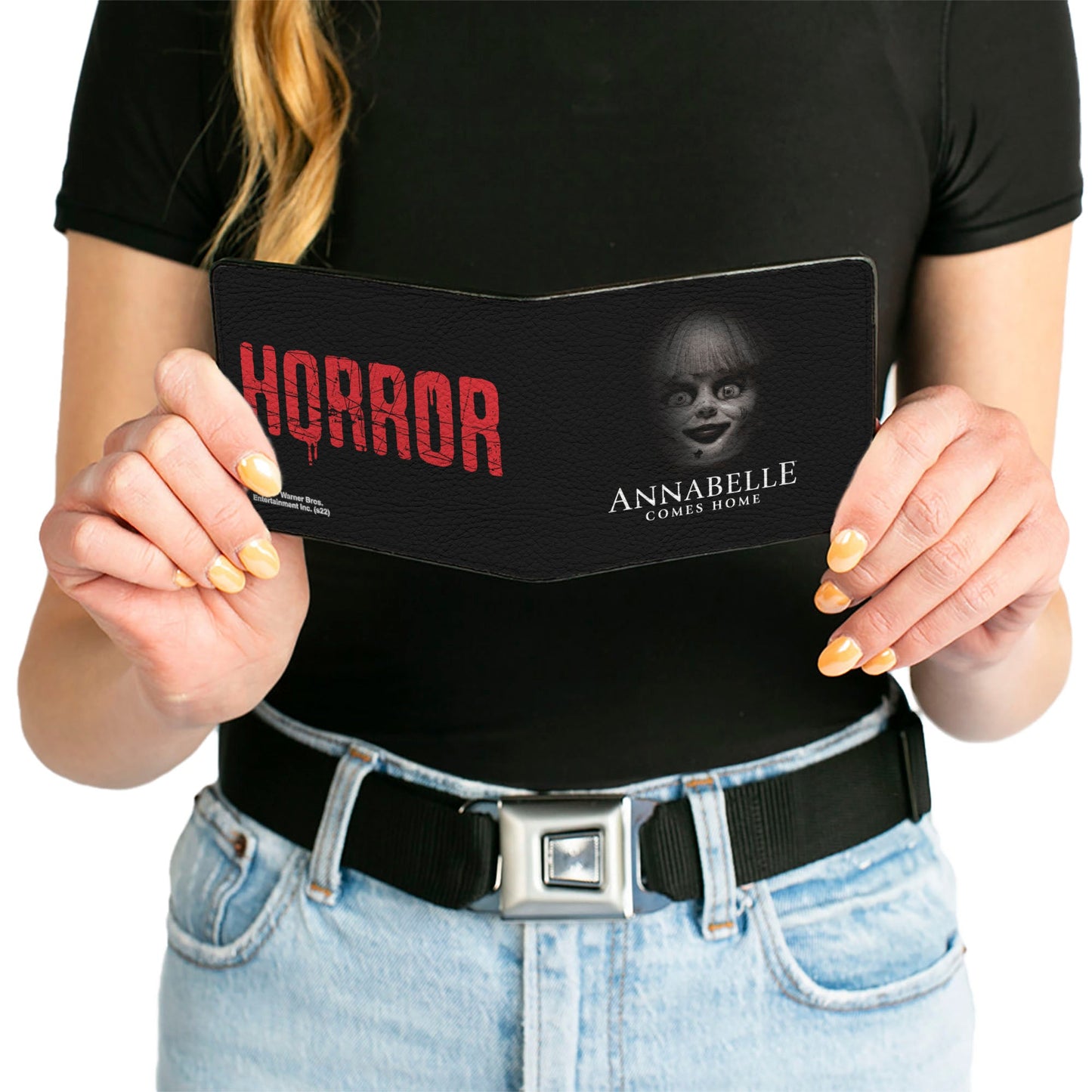 Bi-Fold Wallet - ANNABELLE COMES HOME Face Close-Up + HORROR Text Black/Red - MEGA POP COMICS 