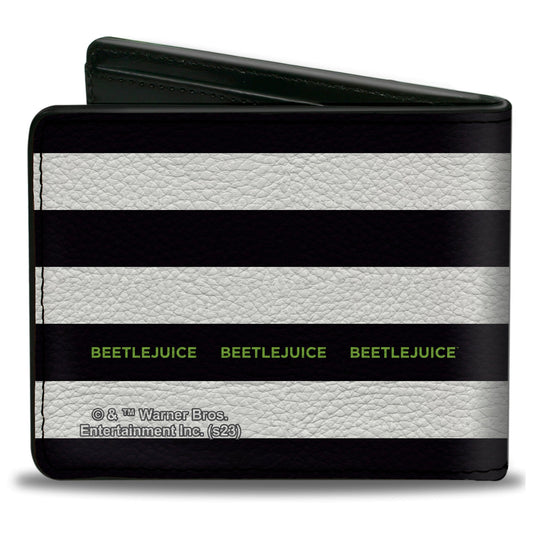 Bi-Fold Wallet - Beetlejuice SAY IT TEN TIMES Sandworm Pose Stripe Black/White/Green - MEGA POP COMICS 