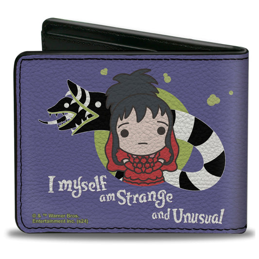 Bi-Fold Wallet - Beetlejuice Chibi Lydia and Sandworm STRANGE AND UNUSUAL Pose Blue - MEGA POP COMICS 