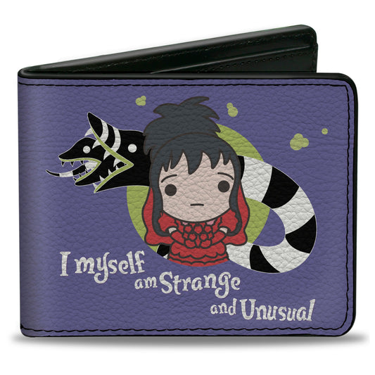 Bi-Fold Wallet - Beetlejuice Chibi Lydia and Sandworm STRANGE AND UNUSUAL Pose Blue - MEGA POP COMICS 