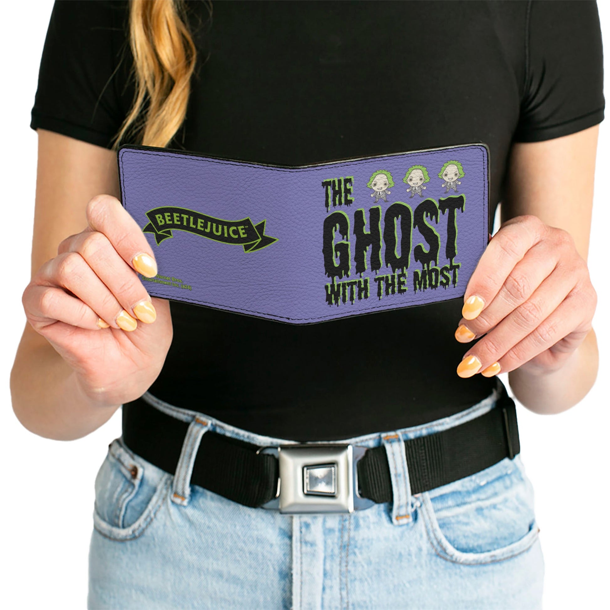 Bi-Fold Wallet - Beetlejuice Chibi THE GHOST WITH THE MOST Pose Purple/Green/Black - MEGA POP COMICS 